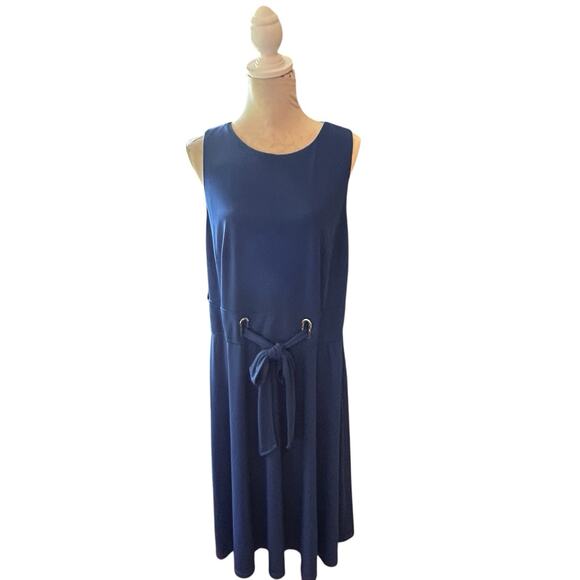 RALPH LAUREN Women’s Blue Sleeveless Fit & Flare Jersey Dress Round Neck Sz. 16 - Picture 2 of 16